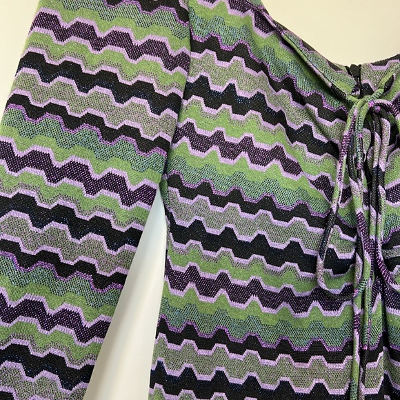 ZARA GEOMETRIC STRIPE PRINT METALLIC FIBERS FRONT KEYHOLES ~ SIZE MEDIUM - Picture 6 of 11